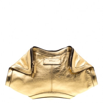 Pre Owned Alexander McQueen Gold Metallic Leather Medium De Manta Clutch