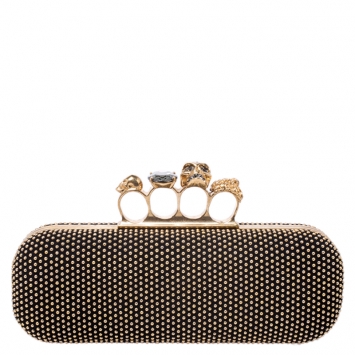 Pre Owned Alexander McQueen Black Studded Suede Skull Knuckle Box Clutch