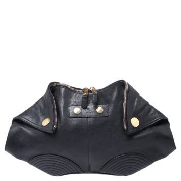 Pre Owned Alexander McQueen Black Leather Medium De Manta Clutch