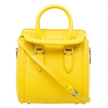 Pre Owned Alexander McQueen Yellow Woven Grain Leather Mini Heroine Shoulder Bag