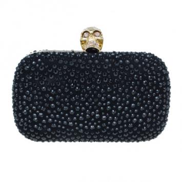 Pre Owned Alexander McQueen Black Crystal Skull Clutch
