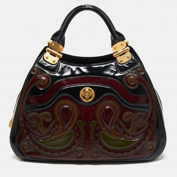 Pre Owned Alexander McQueen Multicolor Paisley Patent Leather Hinge Turn Lock Satchel