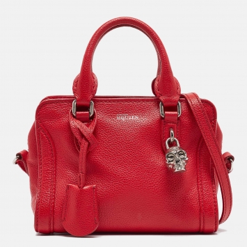 Pre Owned Alexander McQueen Red Leather Mini Padlock Bag