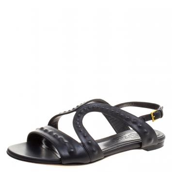 Pre Owned Alexander McQueen Black Leather Sandals Size 37