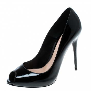 Pre Owned Alexander McQueen Black Patent Leather Peep Toe Pumps Size 36