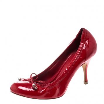 Pre Owned Alexander McQueen Red Patent Leather Bow Detail Pumps Size 36