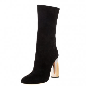 Pre Owned Alexander McQueen Black Suede Mid Calf Boots Size 36