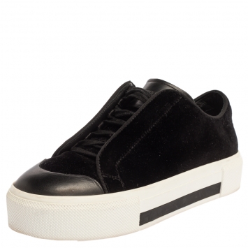 Pre Owned Alexander McQueen Black Velvet and Leather Lace Low Top Sneakers Size 38.5