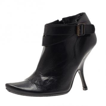 Pre Owned Alexander McQueen Black Leather Ankle Booties Size 38