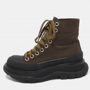 Pre Owned Alexander McQueen Brown Canvas Tread Slick Sneakers Size 36