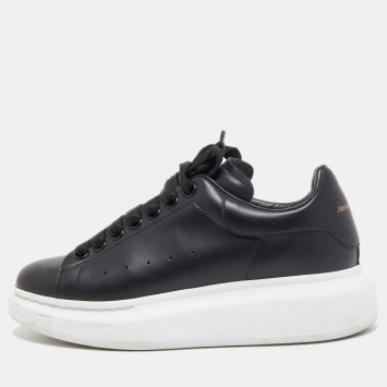 Pre Owned Alexander McQueen Black Leather Oversized Sneakers Size 37