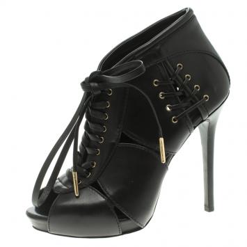 Pre Owned Alexander Mcqueen Black Leather Lace Up Ankle Boots Size 39