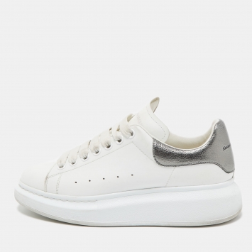 Pre Owned Alexander McQueen White/Grey Leather Oversized Sneakers Size 38.5