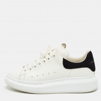 Pre Owned Alexander McQueen White/Black Leather Larry Sneakers Size 37