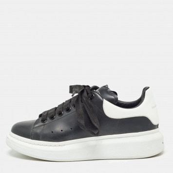 Pre Owned Alexander McQueen Black/White Leather Oversized Sneakers Size 38