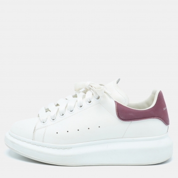 Pre Owned Alexander McQueen White/Purple Leather Larry Sneakers Size 38.5