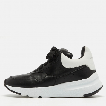 Pre Owned Alexander McQueen White/Black Leather Larry Sneakers Size 35.5