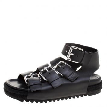Pre Owned Alexander Wang Black Buckle Detail Leather Idina Espadrille Flat Sandals Size 40