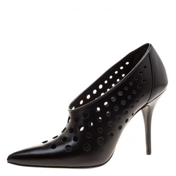 Pre Owned Alexander Wang Black Perforated Leather Magdalenda Cutout Ankle Booties Size 37