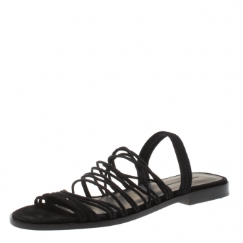 Pre Owned Alexander Wang Black Strappy Suede Tessa Flat Sandals Size 38.5