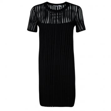 Pre Owned T by Alexander Wang Black Perforated Knit Short Sleeve Dress L