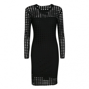 Pre Owned T By Alexander Wang Black Laser Cut Stretch Jersey Long Sleeve Dress S