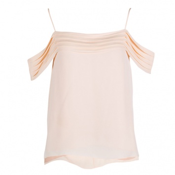 Pre Owned T by Alexander Wang Peach Silk Georgette Pleat Detail Off Shoulder Top S