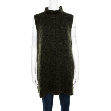 Pre Owned T By Alexander Wang Green and Black Chunky Knit Sleeveless Oversized Sweater M