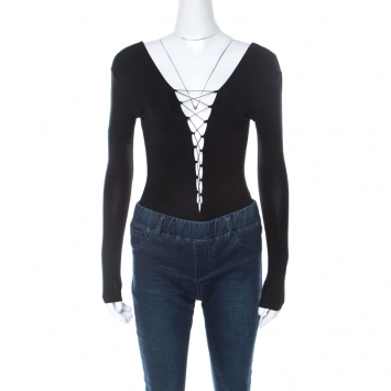 Pre Owned T by Alexander Wang Black Lace Up Jersey Bodysuit S
