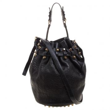 Pre Owned Alexander Wang Black Textured Leather Diego Bucket Bag