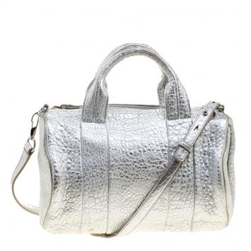 Pre Owned Alexander Wang Silver Pebbled Leather Rocco Duffel Bag