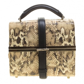 Pre Owned Alexander Wang Beige/Black Python Embossed Leather Top Handle Box Bag 