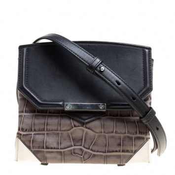 Pre Owned Alexander Wang Black/Grey Croc Embossed and Leather Marion Shoulder Bag