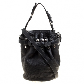 Pre Owned Alexander Wang Black Textured Leather Diego Bucket Bag