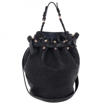 Pre Owned Alexander Wang Black Diego Textured-Leather Bucket Bag