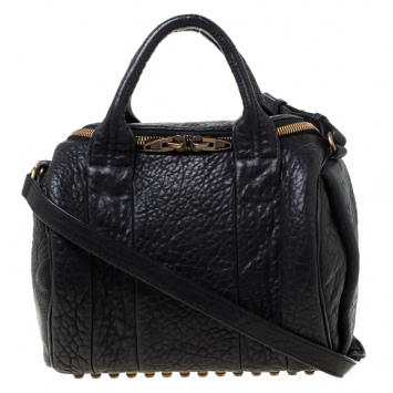 Pre Owned Alexander Wang Black Textured Leather Rocco Duffel Bag