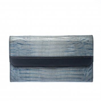 Pre Owned Alexander Wang Grey/Blue Lizard Embossed Leather Wallet