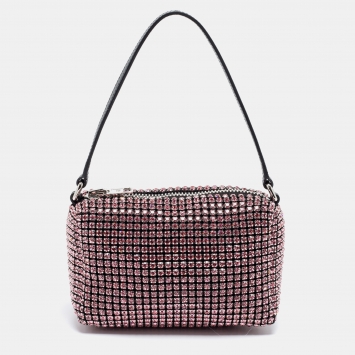 Pre Owned Alexander Wang Pink Crystal Embellished And Leather Mini Heiress Clutch Bag