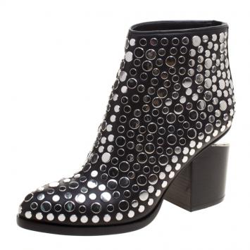 Pre Owned Alexander Wang Black Studded Leather Gabi Ankle Boots Size 35.5