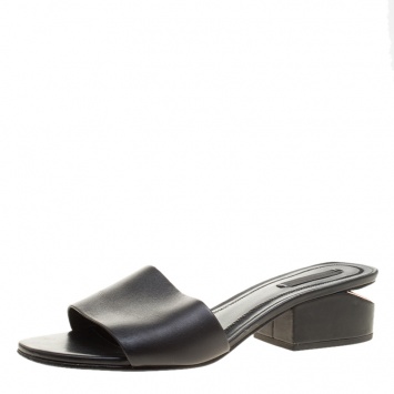 Pre Owned Alexander Wang Black Leather Lou Slides Size 38