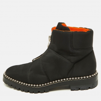 Pre Owned Alexander Wang Black Fabric Zip Detail Ankle Boots Size 40