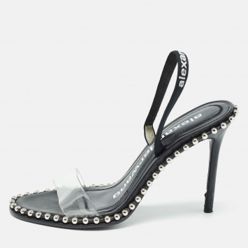 Pre Owned Alexander Wang Black Leather and PVC Nova Slingback Sandals Size 36