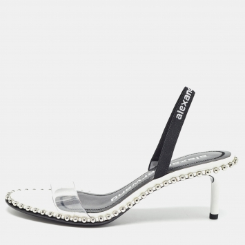 Pre Owned Alexander Wang White Leather and PVC  Nova Slingback Sandals Size 38 