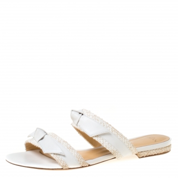 Pre Owned  Alexandre Birman White Leather Clarita Braided Flat Sandals Size 38