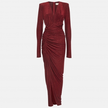 Pre Owned Alexander Vautheir Red Lurex Knit Ruched Dress M