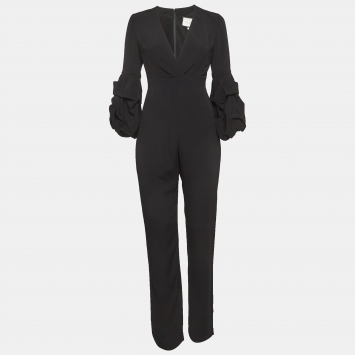 Pre Owned Alexis Black Crepe Puff Sleeve Jumpsuit S