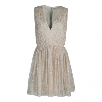 Pre Owned Alice + Olivia Gold Dotted Tulle Gathered Sleeveless Monica Dress M
