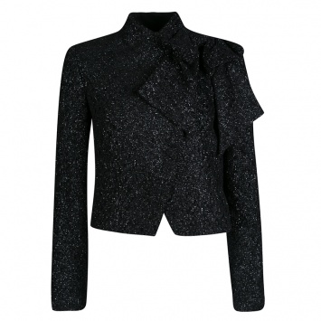 Pre Owned Alice + Olivia Black Lurex Knit Bow Detail Cropped Hope Jacket S