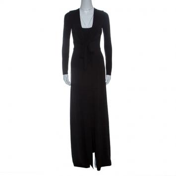 Pre Owned Alice+Olivia Black Knit Tie Front Long Sleeve Salina Maxi Dress M