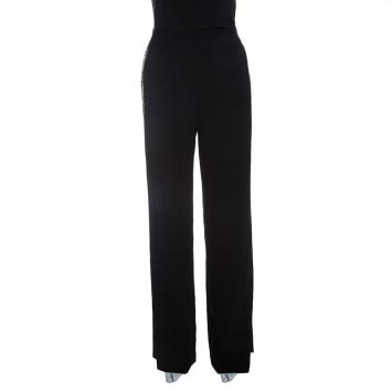 Pre Owned Alice+Olivia Black Sequined Side Stripe Detail Linda Wide Leg Pants M